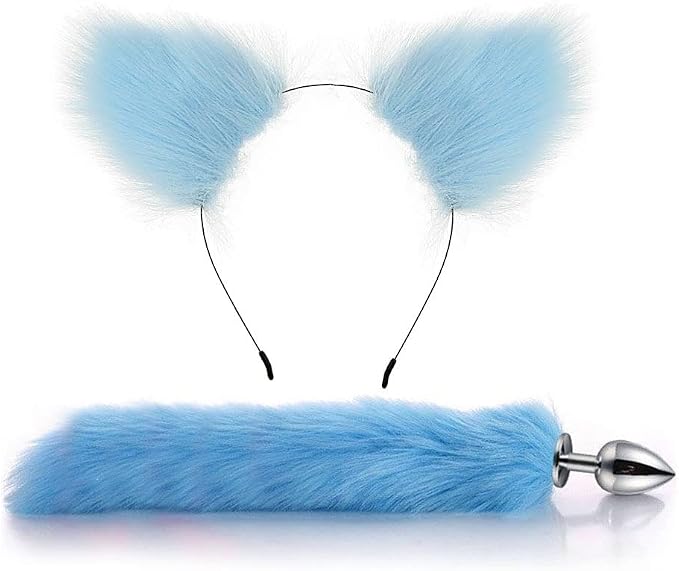 PLUG COLA ZORRO OREJAS TALLA S AZUL CLARO